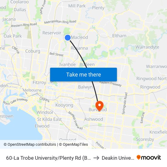 60-La Trobe University/Plenty Rd (Bundoora) to Deakin University map