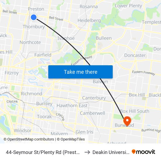 44-Seymour St/Plenty Rd (Preston) to Deakin University map