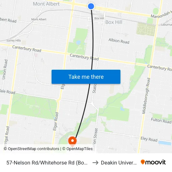 Nelson Rd/Whitehorse Rd #57 to Deakin University map