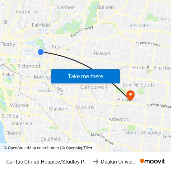 Caritas Christi Hospice/Studley Park Rd to Deakin University map
