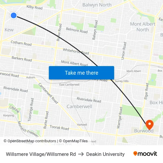 Willsmere Village/Willsmere Rd to Deakin University map