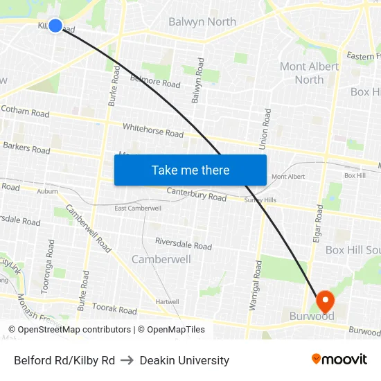 Belford Rd/Kilby Rd to Deakin University map