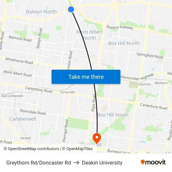 Greythorn Rd/Doncaster Rd to Deakin University map