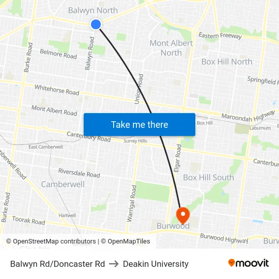 Balwyn Rd/Doncaster Rd to Deakin University map