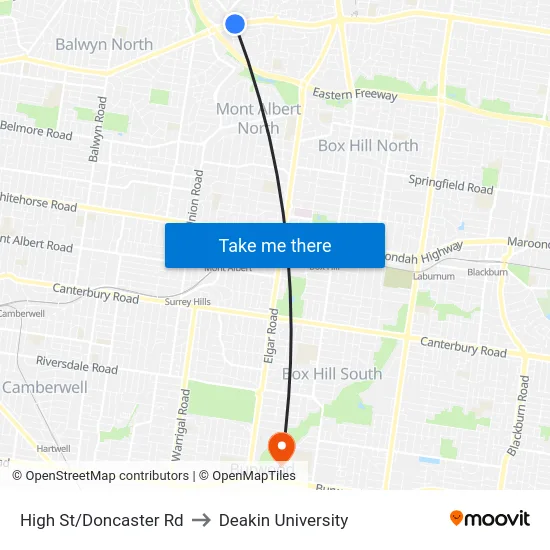 High St/Doncaster Rd to Deakin University map