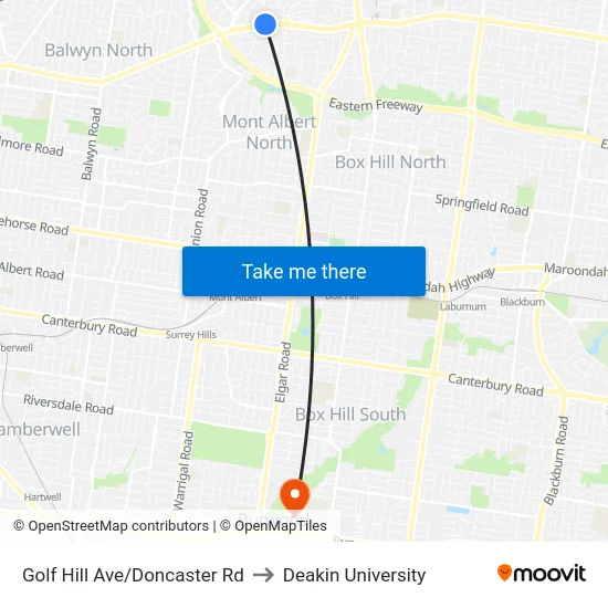 Golf Hill Ave/Doncaster Rd to Deakin University map