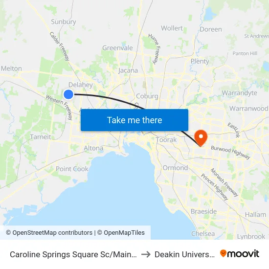 Caroline Springs Square Sc/Main St to Deakin University map
