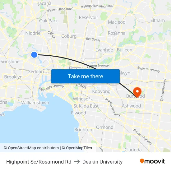 Highpoint Sc/Rosamond Rd to Deakin University map