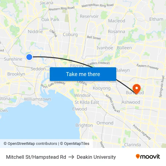 Mitchell St/Hampstead Rd to Deakin University map