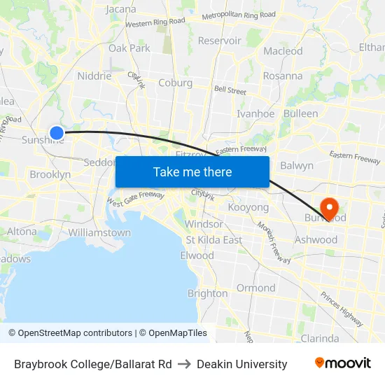 Braybrook College/Ballarat Rd to Deakin University map