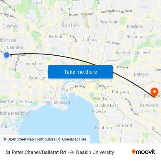 St Peter Chanel/Ballarat Rd to Deakin University map