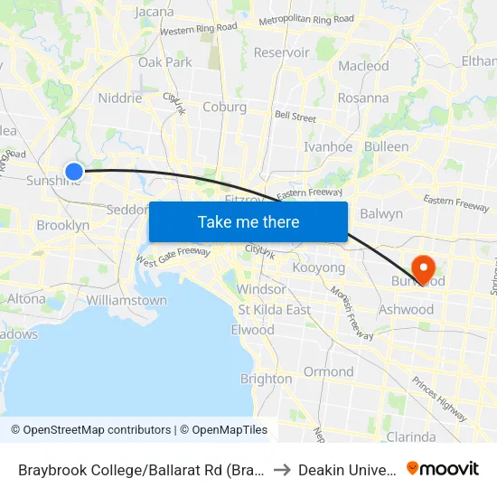 Braybrook College/Ballarat Rd to Deakin University map
