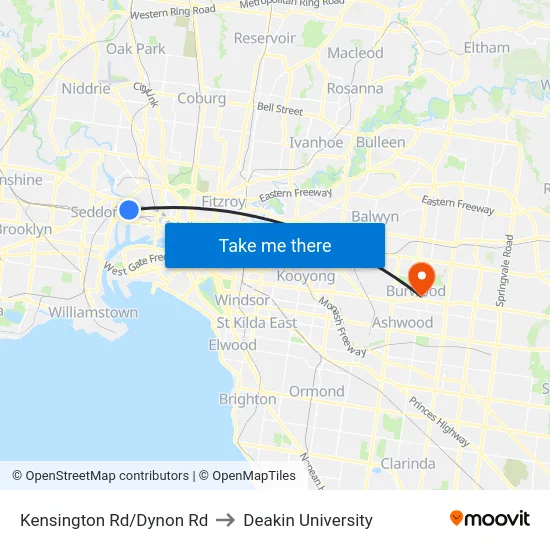 Kensington Rd/Dynon Rd to Deakin University map