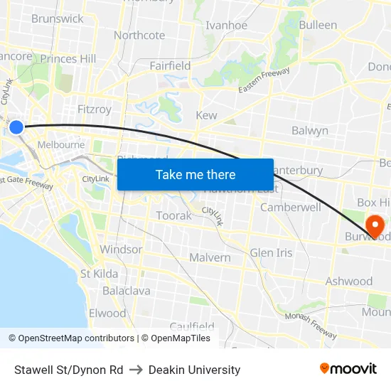 Stawell St/Dynon Rd to Deakin University map