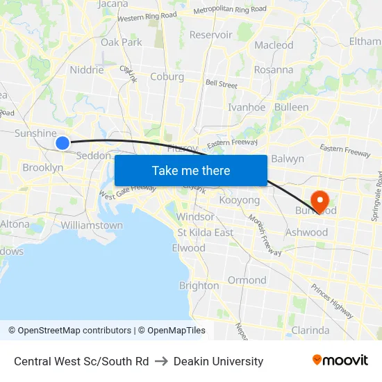 Central West Sc/South Rd to Deakin University map
