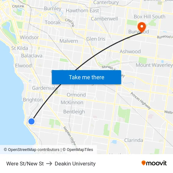 Were St/New St to Deakin University map