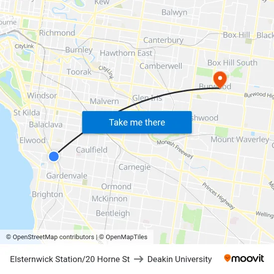 Elsternwick Station/20 Horne St to Deakin University map