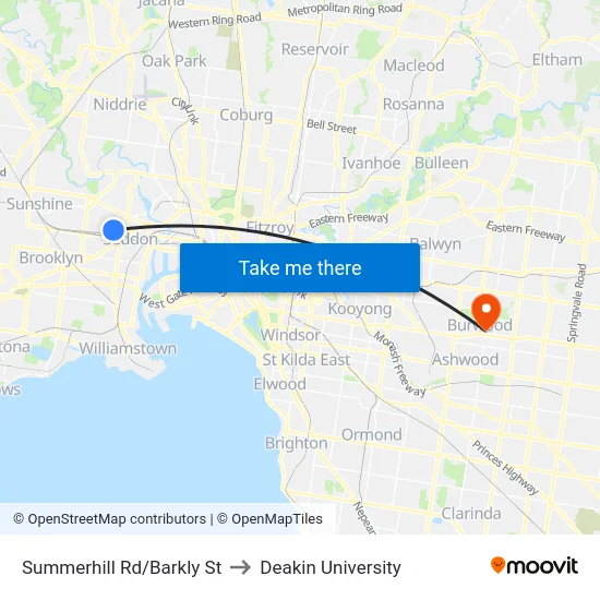 Summerhill Rd/Barkly St to Deakin University map
