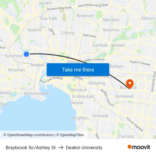 Braybrook Sc/Ashley St to Deakin University map