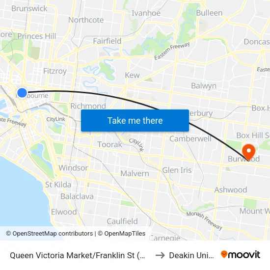 Queen Victoria Market/Franklin St to Deakin University map