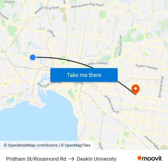 Pridham St/Rosamond Rd to Deakin University map