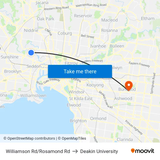 Williamson Rd/Rosamond Rd to Deakin University map