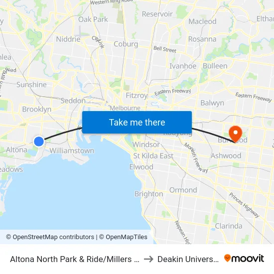 Altona North Park & Ride/Millers Rd to Deakin University map