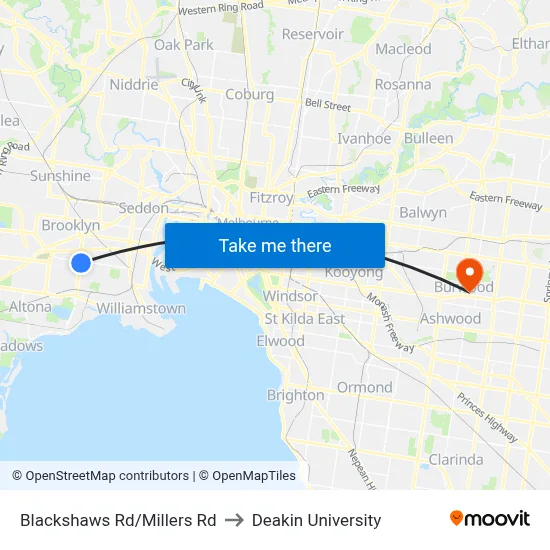 Blackshaws Rd/Millers Rd to Deakin University map