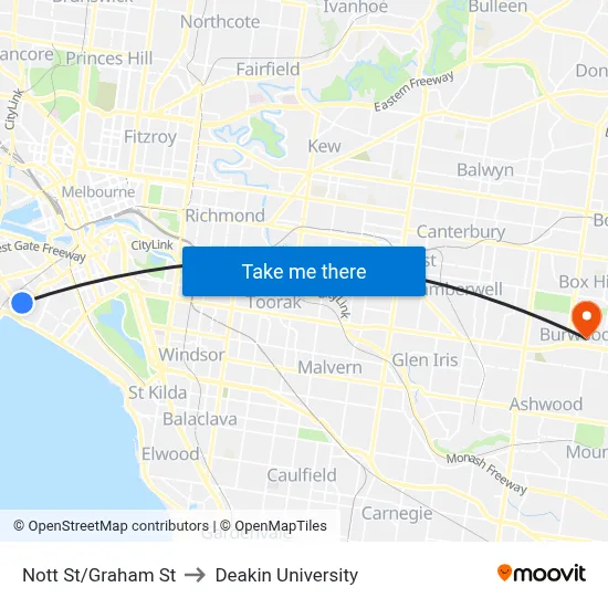 Nott St/Graham St to Deakin University map