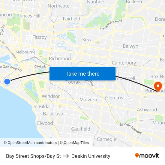 Bay Street Shops/Bay St to Deakin University map