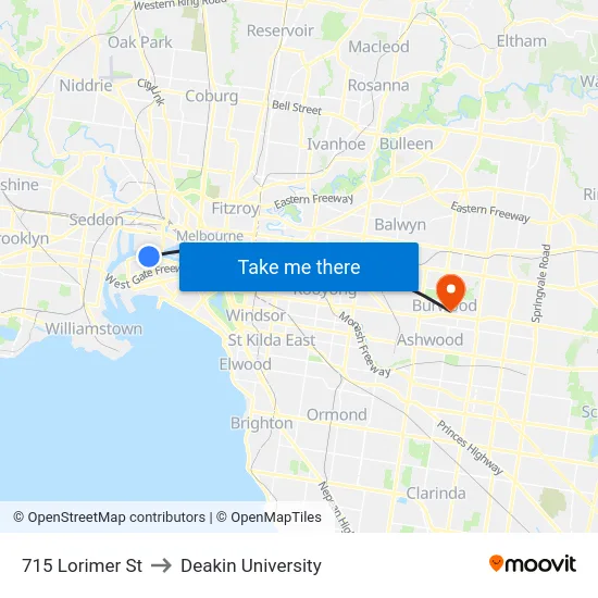 715 Lorimer St to Deakin University map