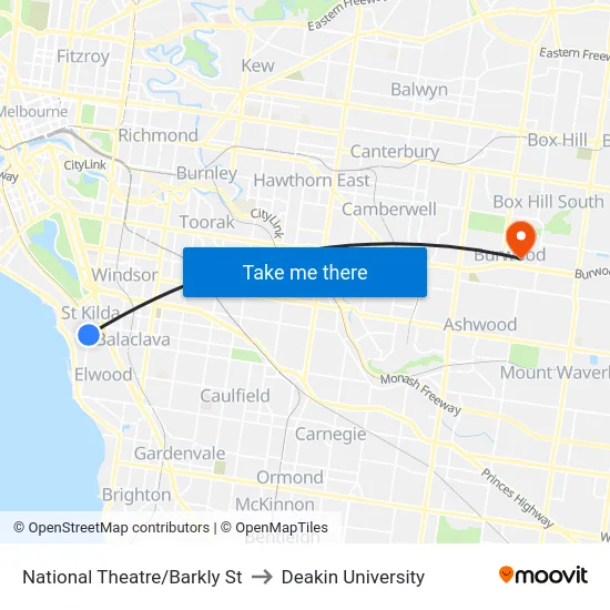 National Theatre/Barkly St to Deakin University map