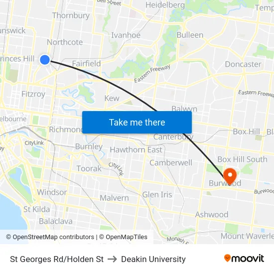 St Georges Rd/Holden St to Deakin University map