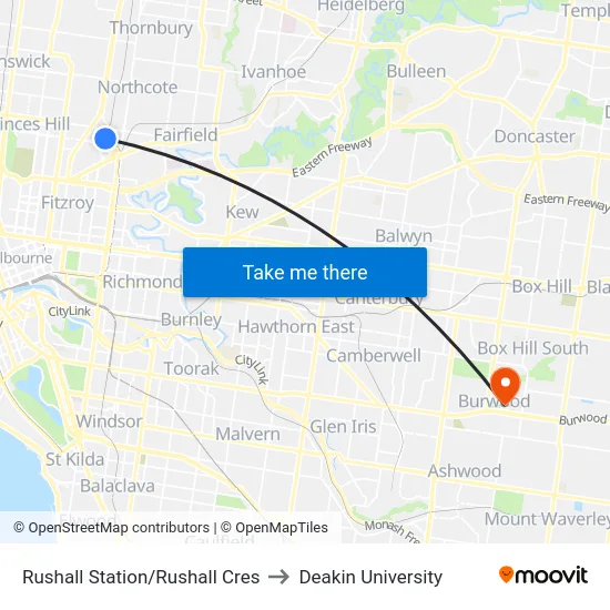 Rushall Station/Rushall Cres to Deakin University map