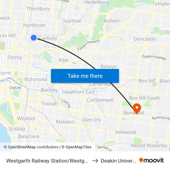 Westgarth Railway Station/Westgarth St to Deakin University map