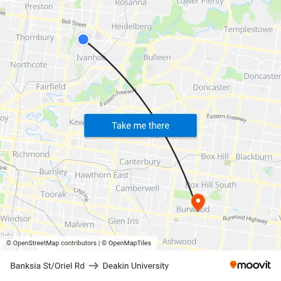 Banksia St/Oriel Rd to Deakin University map