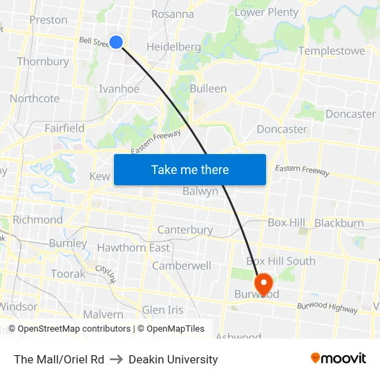 The Mall/Oriel Rd to Deakin University map