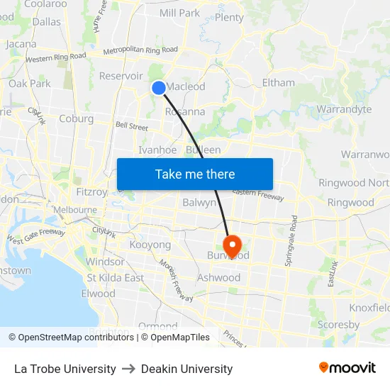 La Trobe University to Deakin University map