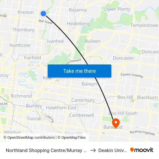 Northland Shopping Centre/Murray Rd to Deakin University map