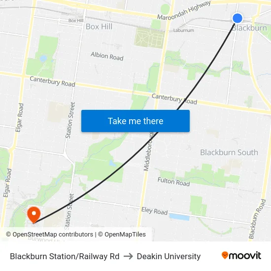 Blackburn Station/Railway Rd to Deakin University map