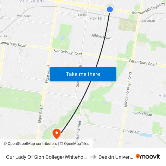 Our Lady Of Sion College/Whitehorse Rd to Deakin University map