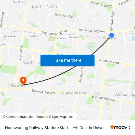 Nunawading Railway Station/Station St to Deakin University map
