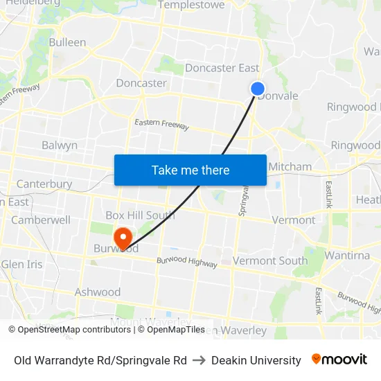 Old Warrandyte Rd/Springvale Rd to Deakin University map