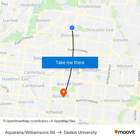 Aquarena/Williamsons Rd to Deakin University map
