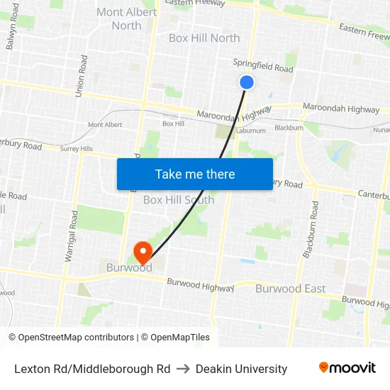Lexton Rd/Middleborough Rd to Deakin University map