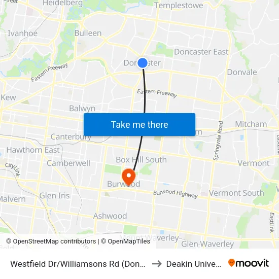 Westfield Dr/Williamsons Rd to Deakin University map