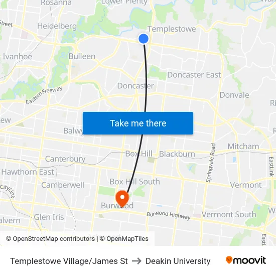 Templestowe Village/James St to Deakin University map