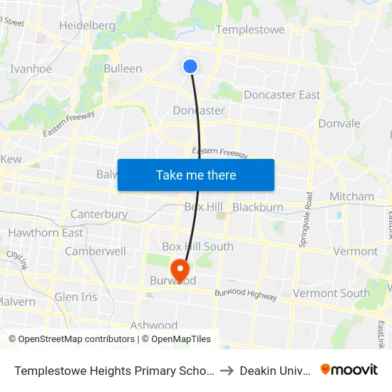 Templestowe Heights Primary School/High St to Deakin University map