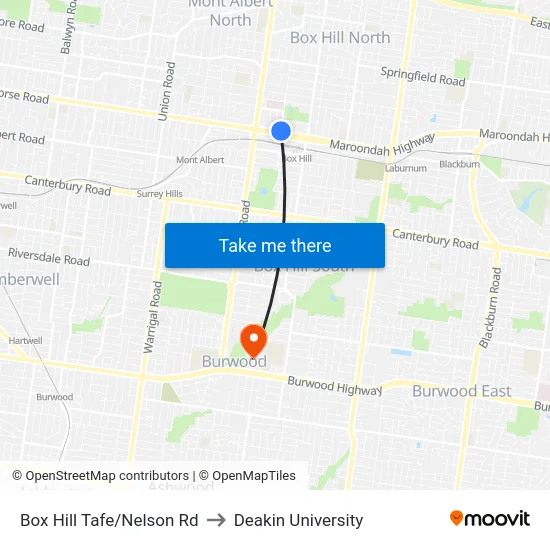 Box Hill Tafe/Nelson Rd to Deakin University map
