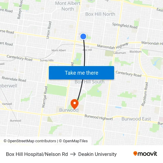 Box Hill Hospital/Nelson Rd to Deakin University map